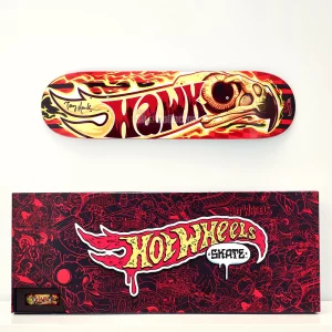 Tony Hawk x Hot Wheels Wildfire Skateboard Deck and Packaging