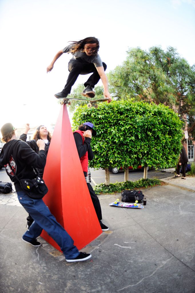 Hitting the streets hard first day, Ryan gets some help on this macho tail drop